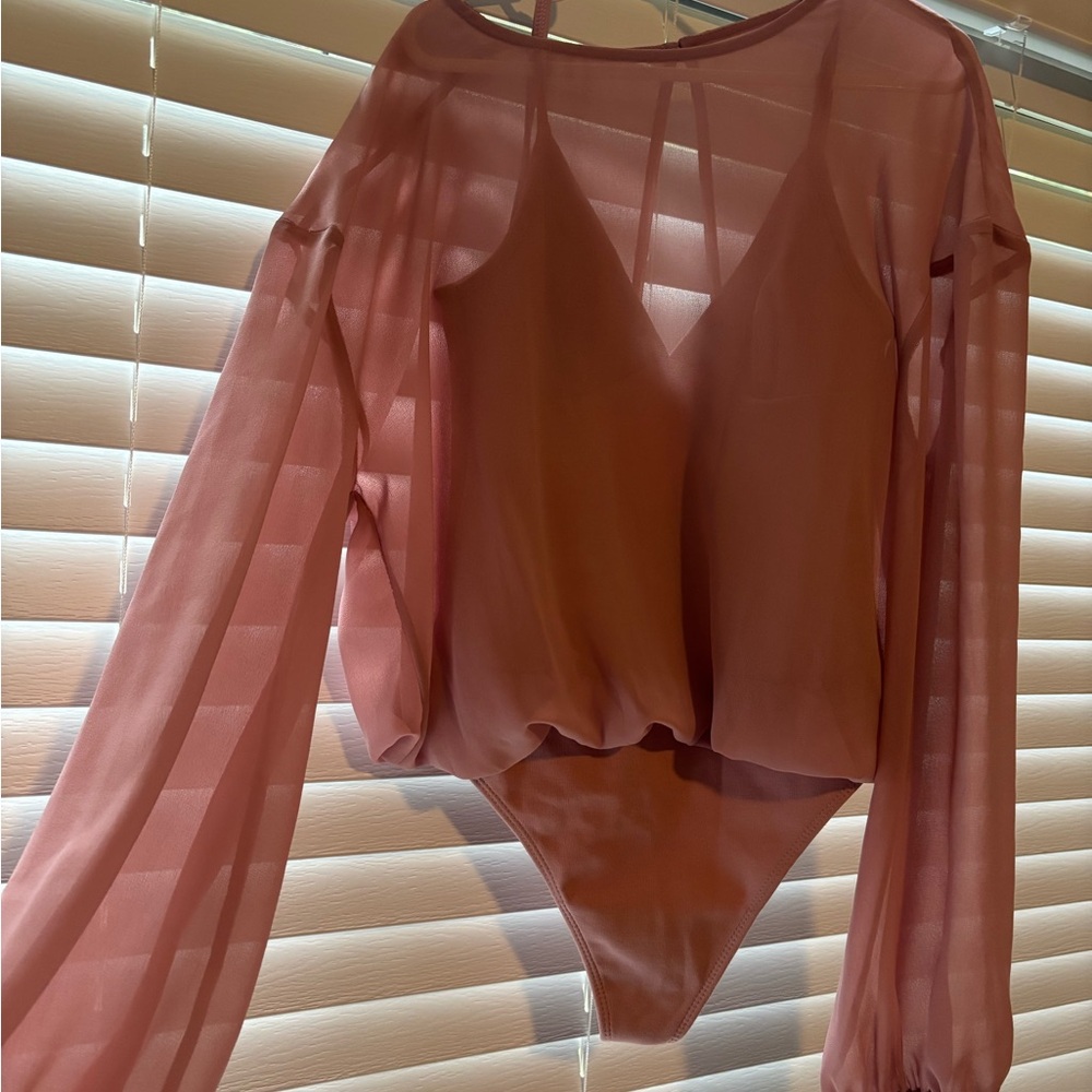 WILFRED - Elegant Sheer Pink Bodysuit Top